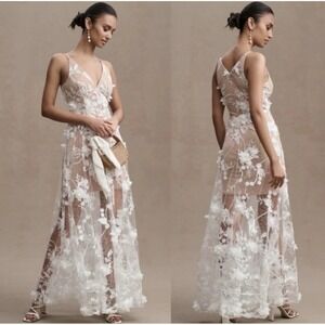 Dress The Population Sidney Deep V-Neck 3D Lace Dress Gown XL NWT Wedding Floral